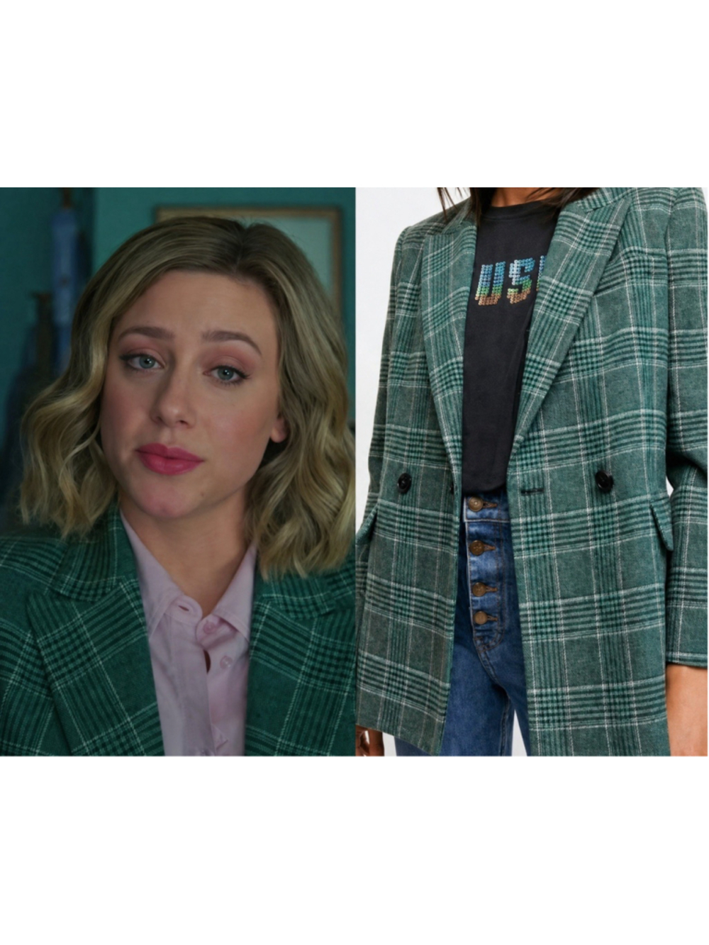 House of Harlow Blazer Jacket Green Tartan Plaid Double Breasted Wool XS - Picture 3 of 14